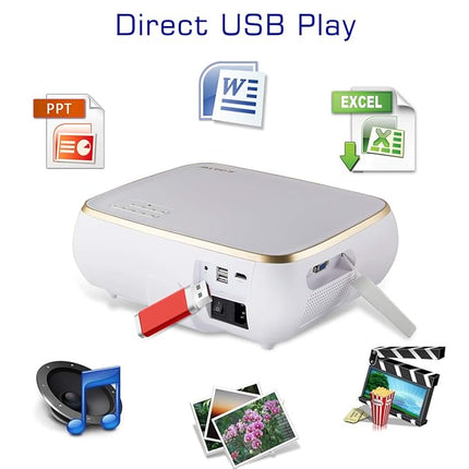 Egate P531 Android Full HD 1080p (4K Support) | 4500 L (690 ANSI) with 240" (6.3 m) Large Display LED Projector | VGA, AV, HDMI, 2xUSB, Audio Out, Bluetooth, WiFi Connectivity | (EGP531) (White) - Unboxify
