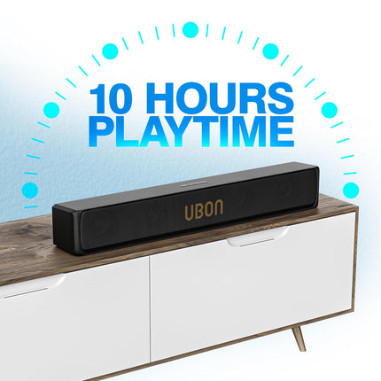 UBON Badshaah 20W BT Soundbar with 10 Hours Playtime | Bluetooth 5.3 & USB Connectivity | 2000 mAh Battery | 2X Bass (Black)