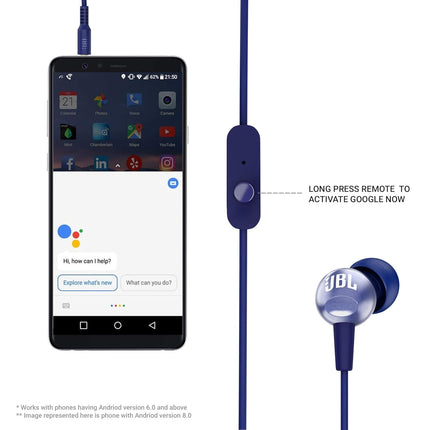 JBL C200SI, Premium in Ear Wired Earphones with Mic, Signature Sound, One Button Multi-Function Remote, Premium Metallic Finish, Angled Earbuds for Comfort fit (Blue)