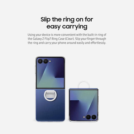 Samsung Galaxy Z Flip7 Ring Phone Case Clear, Protective Cover with Built-in Ring, Easy to Carry, Slim, Sleek, Transparent