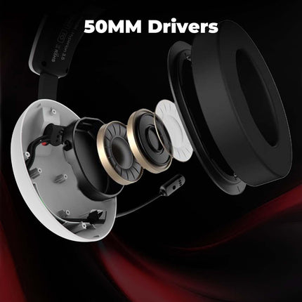 EvoFox Hyperion Gaming Headphones with Mic - White, 50mm Drivers, Immersive Surround Sound, Retractable Mic, Wired (3.5mm + Type-C), Inline Controls, Durable Build with Over Ear Swappable Ear Pads