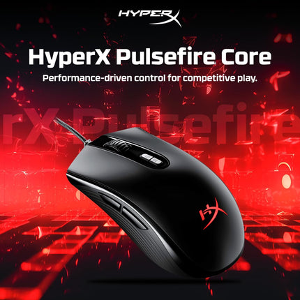 HyperX Pulsefire Core RGB USB Gaming Mouse, Up to 6200 DPI, Pixart 3327 Optical Sensor, 87gm Lightweight, 20Mn Clicks, 7 Programmable Buttons, 1K Hz Polling Rate, 24 Months Warranty - Black [4P4F8AA]