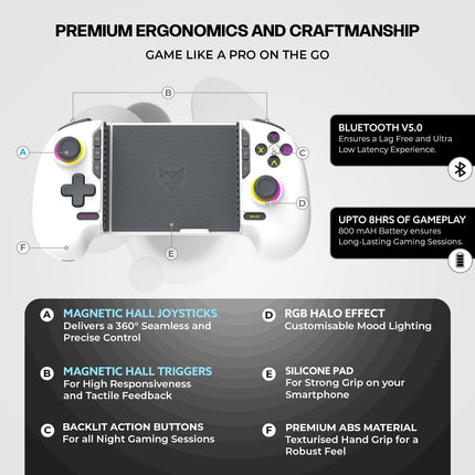 EvoFox Deck 2 Smartphone Gamepad with Hall Effect Triggers & Joysticks | Bluetooth Wireless Controller for Android, iOS, Windows, macOS & Nintendo Switch | Key Mapping, Macro Buttons, RGB Lighting