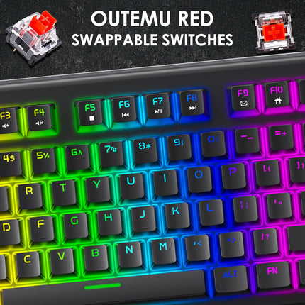 Ant Esports MK4000 Smartchoice Mechanical Gaming Keyboard, RGB LED Backlit Aluminium Base, Hot Swappable Switches, Full Size 104 Keys,Fully Programmable Red Switch, Wired USB, PC Laptop PS5 Compatible