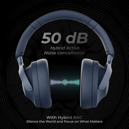 ZEBRONICS Silencio 111,Over Ear Wireless Headphone,Hybrid ANC (50dB),55*Hrs Backup,Transparency Mode,40mm Titanium Drivers,3 EQ Modes,ENC,Gaming Mode,Dual Pairing,Rapid Charge,Bluetooth v5.4 (Blue)