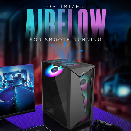 Intex Edge Gaming Cabinet | ATX, M-ATX, ITX | 3×120mm LED Fans | USB 3.0 Ready | Tempered Glass Side | Smooth Airflow | 300mm VGA | 160mm CPU Cooler | Stylish Front Panel
