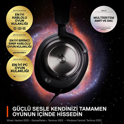 SteelSeries Arctis Nova Pro Multi-System Wired Gaming On Ear Headset - Premium Hi-Fi Drivers - Hi-Res Audio - 360° Spatial Audio - GameDAC Gen 2 - ESS Sabre Quad-DAC - ClearCast Gen 2 Mic - PC, PS5