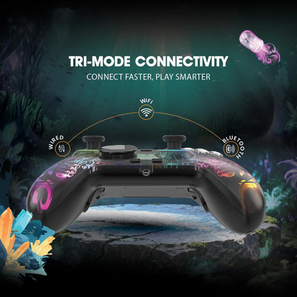Cosmic Byte Lumora Tri-Mode Controller with Stealth Black RGB-Reveal Design, Hall Effect Joysticks & Triggers, Mechanical Buttons, 1000Hz Polling Rate, 6-Axis Gyro, Windows Software, 3.5mm Audio Jack, Macro & Turbo, 1300mAh Battery