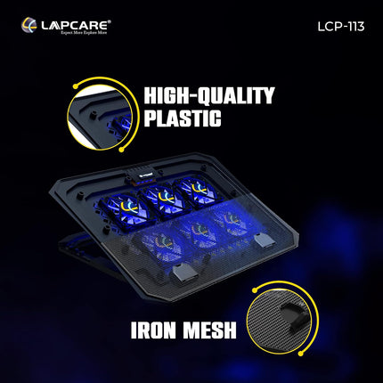 Lapcare Chillmate Pro LCP113 Black | USB Power Supply | 5 Adjustable Positions | 6 Fans | 2 USB Port 2.0 for Multiple Device Usage | Heat Dissipation | Fans Speed 1800-2200Rpm