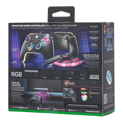 PowerA Advantage Wired Gaming Controller with Lumectra + RGB LED Strip for Xbox Series X/S, Xbox One, PC, Windows 10/11 with Vivid LED Lighting, Black (Officially Licensed)