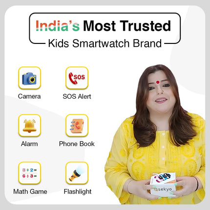 sekyo S1 Kids Smartwatch for Boys & Girls, Calling Smart Watch for Kids with Location Tracker, Camera, SOS & Safe Zone Alert, Family Chat, App Control, Airtel & Vi Micro SIM Support only -Black