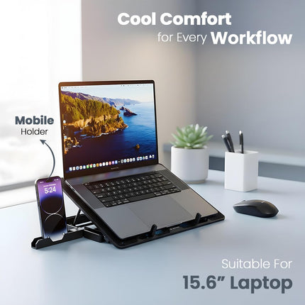Lapcare Chillmate Powerful Laptop Cooler Pad with Dual 125mm Fans, Silent Operation Noiseless Fan, Dual USB Ports, 5 Step Retractable Stand and Removable Mobile Holder