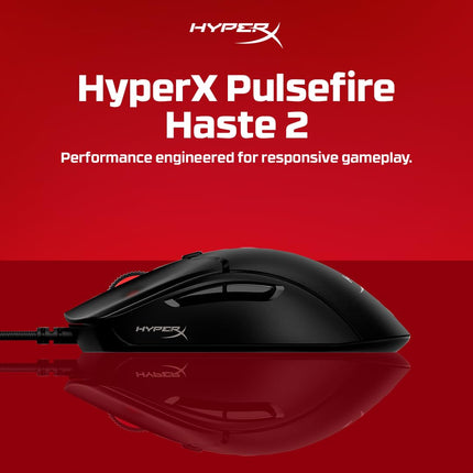 HyperX Pulsefire Haste 2 USB Type-A Wired RGB Gaming Mouse, Up to 26K DPI, HyperX 26K Sensor, 53g Ultra-Lightweight, 6 programmable Buttons, 8K Hz Polling Rate, 24 Months Warranty - Black [6N0A7AA]