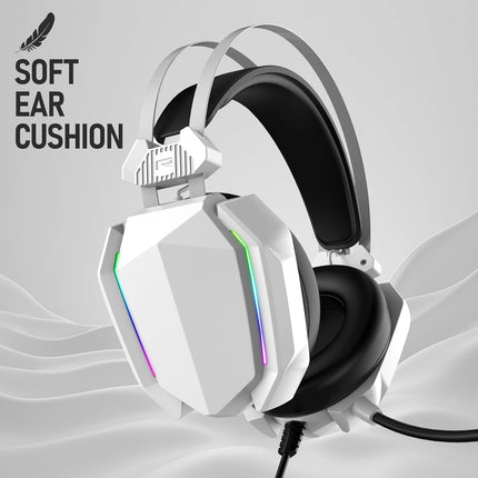 TAG Gamerz Titan RGB White Over-Ear Gaming Wired Headphone | Soft Ear Cups | 50mm Neodymium Driver | 3.5mm Audio | 2m Cable | Flexible Mic for Calling | Suspension Headband | 3.5mm + USB Connector