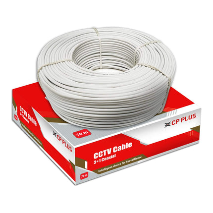 CP PLUS 3+1 Coaxial Pure Copper CCTV Camera Standard Cable for Security and Surveillance | Solid Annealed Bare Copper Conductor | Video, Power and Audio Communication (70 Meter) White - CP-ECC-70R