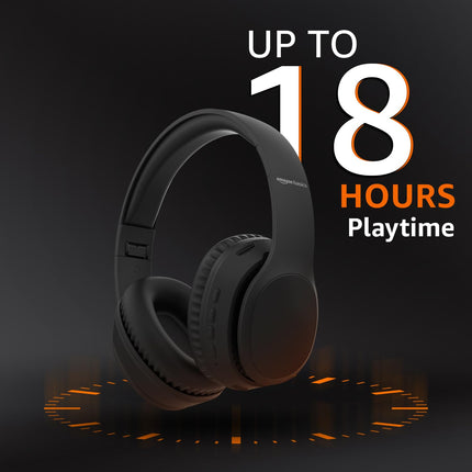 Amazon Basics Wireless Over Ear Headphones, Bluetooth 5.4, 40mm Drivers, 18H Playtime, Foldable Lightweight Design with Aux Support, Deep Bass & Mic, Black - Unboxify