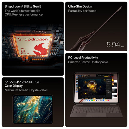 OnePlus Pad 4, Snapdragon® 8 Elite Gen 5 Platform, 33.53cm 13.2" 3.4K Screen, 144Hz Adaptive, 8 Speakers, AI Powered, PC-Level Productivity, 13,380 mAh Battery, 12GB + 512GB, WiFi,Dune Glow