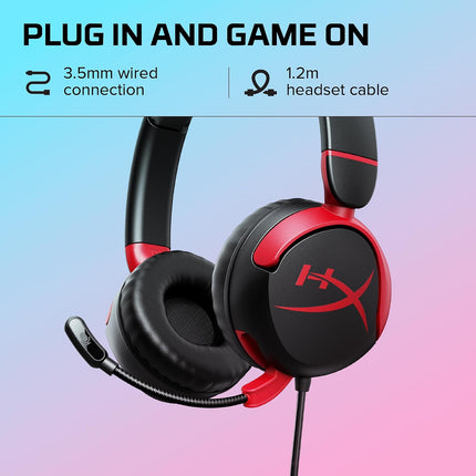 HyperX Cloud Mini – Wired On Ear Headset Compatible with PC, Chromebook, Nintendo Switch,PlayStation Controllers,Xbox Controllers,Phones,Laptops,Tablets,Tuck-Away Boom Mic,3.5Mm Jack,Black & Red