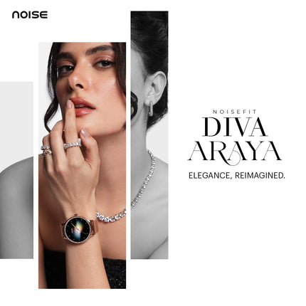 Noise Diva Araya Smartwatch for Women with AMOLED Display (850 Nits), 60 Precision-Set Crystals, Cycle Tracking, Skin Temperature, SOS with Live Location, 100+ Watch Faces - Iconic Rose Gold