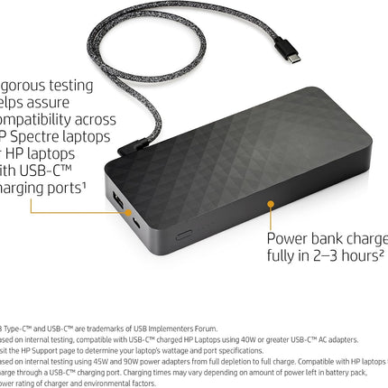 HP Spectre Power Pack 20,100 mAh for HP USB-C Charging Laptops and other devices (with two USB-C ports and a single USB-A port)