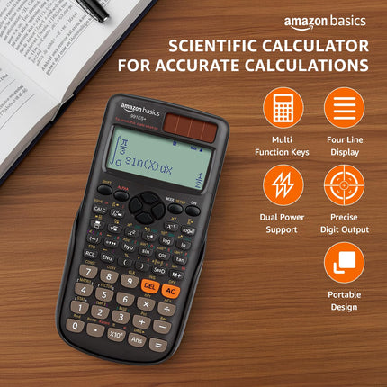 Amazon Basics 991ES Plus Scientific Calculator | 417 Functions | Four-Line Natural Display | Dual Power Solar & Battery | Engineering & Student Calculator | Black - Unboxify
