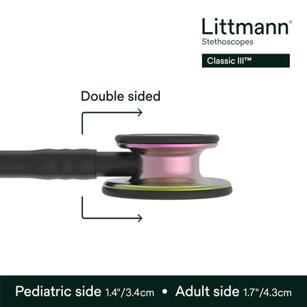 3M Littmann Classic III Monitoring Stethoscope, Rainbow-Finish Chestpiece, black stem and headset, Black Tube, 27 inch, 5870 (BRAND NEW/SEALED)