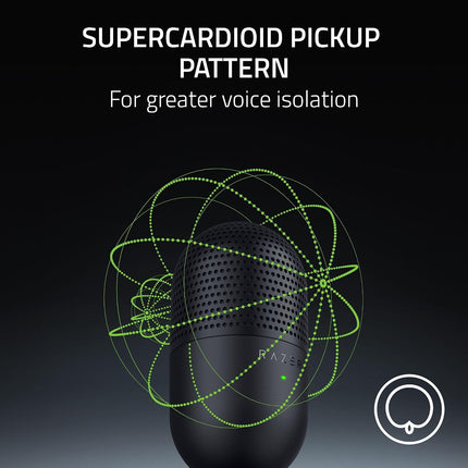 Razer Seiren V3 Mini USB Microphone: Condenser Mic - Supercardioid Pickup Pattern - Tap-to-Mute Sensor with LED Indicator - Shock Absorber - Ultra Compact - PC, Discord, OBS Studio, XSplit - Black