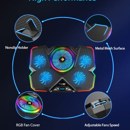 Cosmic Byte Cyclone RGB Laptop Cooling Pad with 5 Fan, Adjustable Speed, USB Hub (Black/Blue)