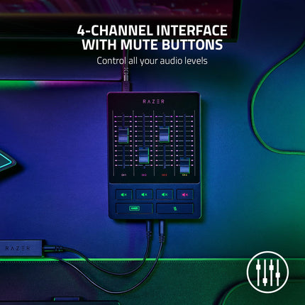 Razer Audio Mixer All-in-One Analog Mixer for Broadcasting & Streaming: 4-Channel Interface & Mute Buttons - XLR Input w/Preamp - Plug & Play - Chroma RGB - RZ19-03860100-R3M1