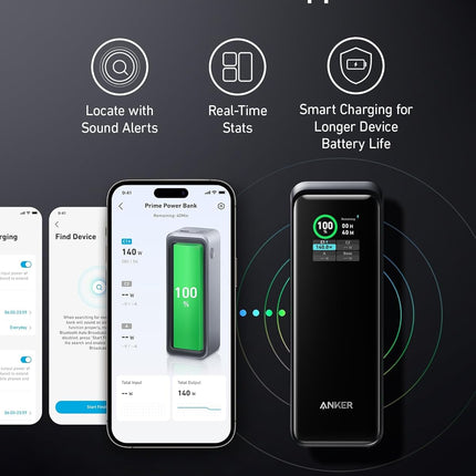 Anker Prime Power Bank, 27,650mAh 3-Port 250W Portable Charger (99.54Wh) Smart App, Compatible with Lenovo, HP, Dell, Microsoft, Macbook, iPad, iPhone