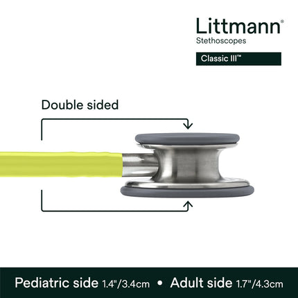 3M Littmann Classic III Monitoring Stethoscope, 5839, More Than 2X as Loud, Weighs Less, Stainless Steel Chestpiece, 27" Lemon-Lime Tube