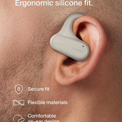 Belkin SoundForm ClearFit Open-Ear Wireless Earbuds, Lightweight Sport Earphones, Bluetooth Compatible w/Long-Lasting Comfort, IPX5 Waterproof for iPhone, Hiking, Biking, Running, & More - Sand