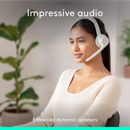 Logitech Zone 300 Wireless Bluetooth Headset with Noise-Cancelling Microphone, Compatible with Windows, Mac, Chrome, Linux, iOS, iPadOS, Android – White