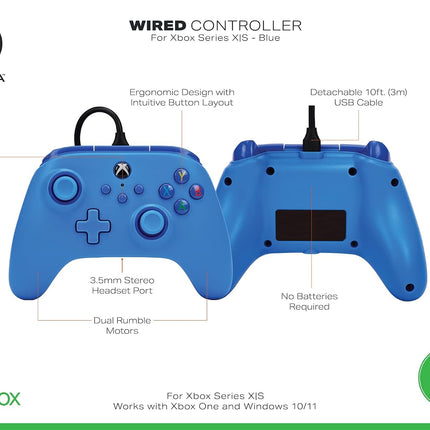 PowerA Wired Gaming Controller for Xbox Series X/S, Xbox One, PC, Windows 10/11, Blue (Officially Licensed)
