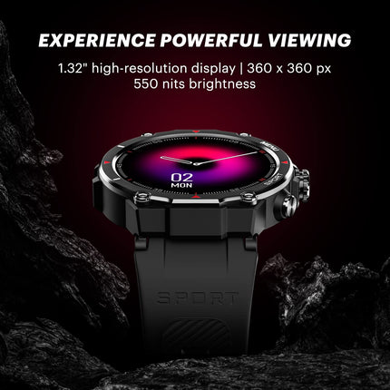 Noise Force Rugged & Sporty 1.32" Bluetooth Calling Smart Watch, 550 NITS, 7 Days Battery, AI Voice Assistance, Smart Watch for Men (Misty Grey)