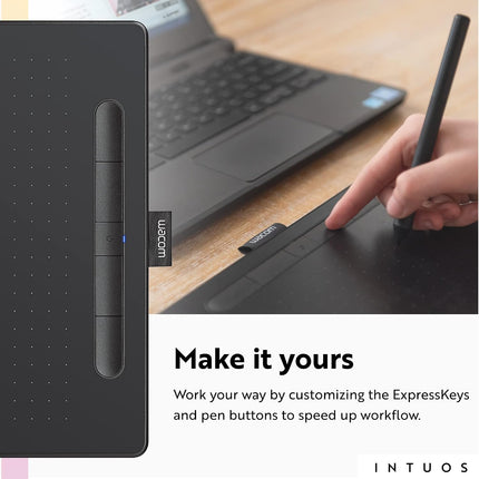 Wacom Intuos Medium CTL-6100WL/K0-CX Bluetooth Graphics Drawing Tablet, Portable for Teachers, Students and Creators, 4 Customizable ExpressKeys, Compatible with Chromebook Mac OS Android and Windows – Black
