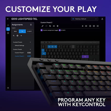 Logitech G515 Lightspeed TKL Low Profile Wireless Gaming Keyboard, LIGHTSYNC RGB, Thin Tenkeyless Design, PBT Keycaps, Tactile (Brown) Mechanical Switches - Black