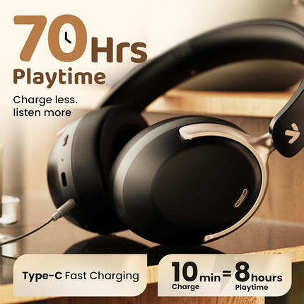 GOBOULT Soniq Over Ear Bluetooth Headphones with 70H Playtime, 40mm Bass Drivers, Zen™ ENC Mic, Type-C Fast Charging, Dual Pairing, AUX, Wireless Headphones (Black)
