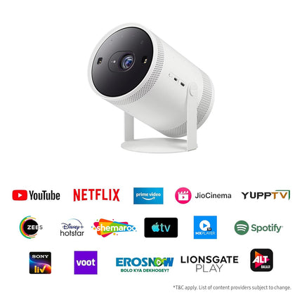 Samsung The Freestyle 2nd Gen Portable Compact Smart LED Projector with FHD Resolution, 100" Maximum Display, 550 LED Lumen, Inbuilt 5w Speaker, Wi-Fi, Bluetooth & HDMI (SP-LFF3CLAXXXL, White)