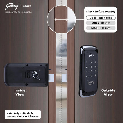 Godrej Advantis Rimtronic RF Digital Lock for Wooden Door | 2 in 1 Access | PIN Access | RFID Card | Black