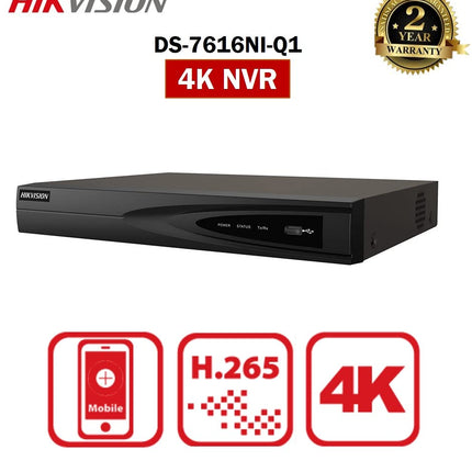 HIKVISION 16 Channel NVR 4K 1U H.265+ 160 Mbps DS-7616NI-Q1 Black
