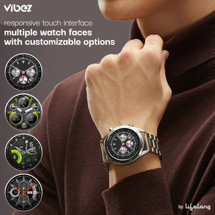 Vibez by Lifelong Sigma 1.39, Luxury Smartwatch with Metal Case & Stainless-Steel Strap, 360 * 360 px High Resolution with 60Hz Refresh Rate, Bluetooth Calling & Health Monitoring (VBSW2142, Silver)