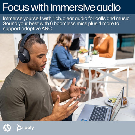Poly (Plantronics) Voyager Surround 80 UC Teams Certified USB-C Headset + USB-C/A Adapter, Noise-Canceling Mics for Clear Calls + Adaptive ANC, Connect via Bluetooth, Black-Grey, 8G7U1AA