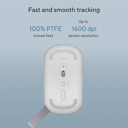 ASUS Marshmallow MD100 Wireless Bluetooth Mouse with Dual Mode (Bluetooth 5.0 & 2.4GHz), Silent Clicks, Adjustable 800/1000/1600 DPI, Multi-Device, Ergonomic Design, Grey, 1-Year Warranty