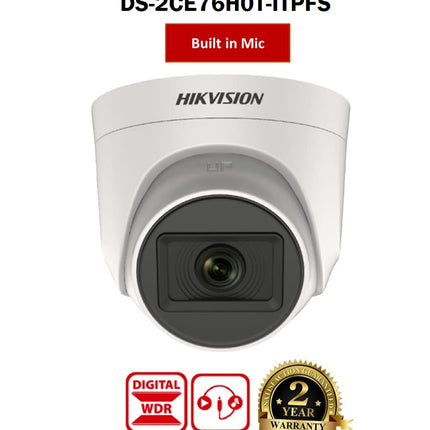HIKVISION 5 MP Indoor Dome CCTV Camera with inbuilt Audio Mic DS-2CE76H0T-ITPFS White Wired, 1080P
