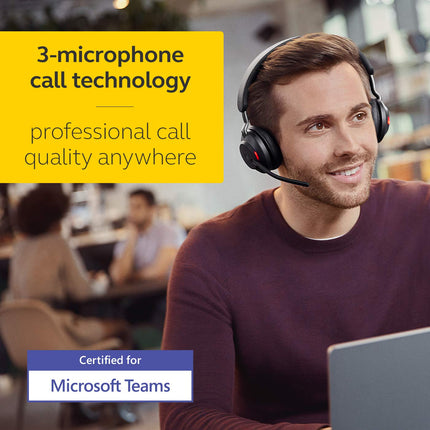 Jabra Evolve2 65 MS Link 390/380C Wireless PC Headset – Noise Cancelling Microsoft Teams Certified Stereo Headphones with Long-Lasting Battery – USB-C Bluetooth Adapter – Black - Unboxify