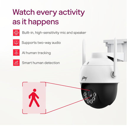 Godrej 3MP Smart Wifi Mini PT CCTV Camera | EVE Pro Wifi Mini PT | Night Vision | 360° View | AI Human Tracking | Motion Detection | Outdoor Camera | 2-Way Talk | 256GB SD Card Support | Alexa Support