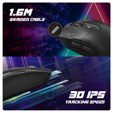 Cosmic Byte Raptor Dual Mode RGB Mouse, Pixart 3212 Sensor, Upto 4800 DPI, 10 Million Switches, 500Hz Polling Rate, Braided Cable, 11 RGB Effects, PTFE Mouse Feet (Black)