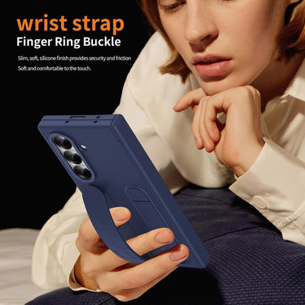 amazon basics 360° Full Protection Case for Samsung Galaxy Z Fold 7 – Built-in Screen Protector, Hinge Guard, Silicon Grip Strap & Kickstand - Blue