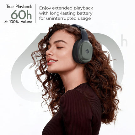 Zebronics Thunder Pro (2026 Upgrade) Wireless Headphones, BT v6.0, Up to 60h Playback, Dual Pairing, 40mm Drivers, ENC, Gaming Mode, Deep Bass, AUX & microSD, Rapid Charging (Olive Green)